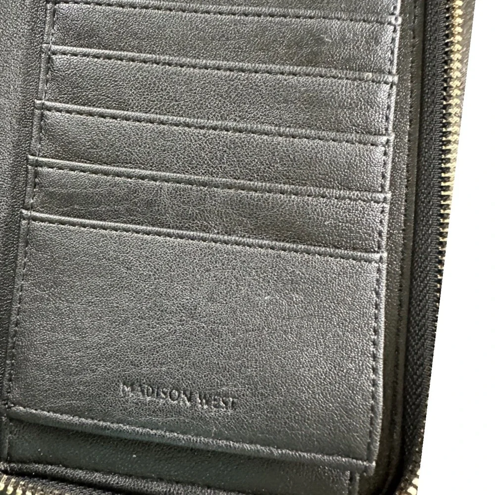 Madison West - Black Faux Leather Wristlet Wallet‎ Organizer with Gold  EUC